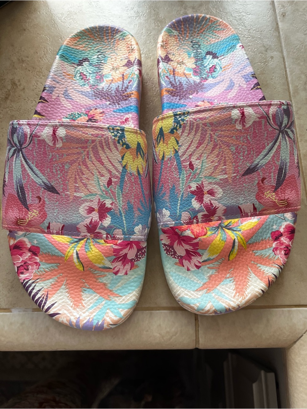 Floral Pastel Slide Sandals - Pink Multicolor